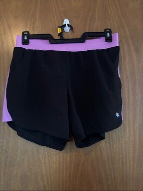 Women’s Black Athletic Shorts with Light Purple Waistband